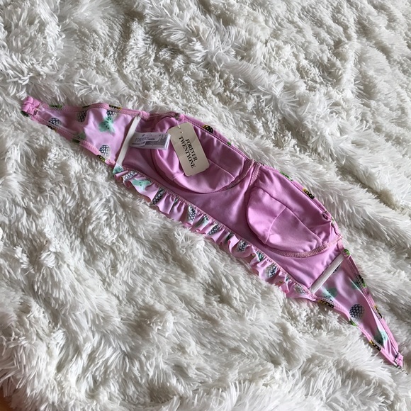 Pink ruffle pineapple print bikini swim top - Picture 5 of 5